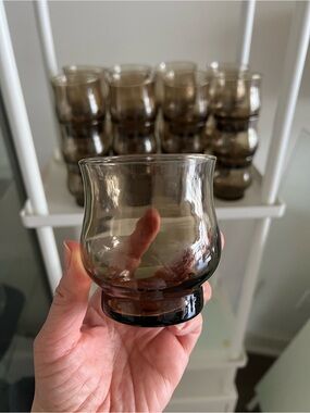 Set of 4 Vintage Dominion Glass Smoke Tumblers Mid Century 8cm high
